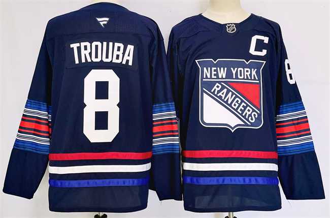 Mens New York Rangers #8 Jacob Trouba Navy 2024-25 Stitched Jersey